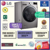 LG TWINWash™ 20KG / 10KG Inverter Direct Drive™ Front Load Washing Machine Washer Dryer with Steam - F2720RVTV