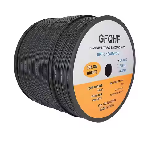 1000FT Black SPT-2 Zip Cord Wire 18/2 Extension Electrical Cable, UL Listed 18 Gauge Wire, Work with