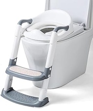 TYOPRWO Potty Training Seat with Step Stool Ladder for Toddler Kids, Foldable Potty Training Toilet for Boys Girs -Soft Comfortable Cushion, Toddler Potty Chair with Anti-Slip Pads（Gray）