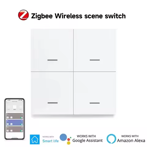 Tuya ZigBee Smart Scene Switch 4 Button Switch Home Assistant Tuya Smart Home Zigbee 4 Gangs Switch 