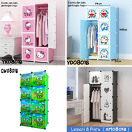 Lemari Pakaian Plastik 8/6 pintu+gantungan lemari 4 susun lemari portable lemari baju motif karakter