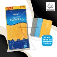 Microfiber Towels Large 12pc Pack 38x38cm Orange, Grey, Blue als21207
