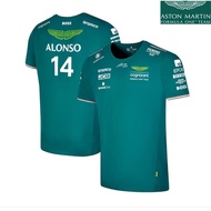 2023 Newest Aston Martin F1 Jersey + 14 Fernando Alonso Team Driver T-Shirt+ Unisex Summer Short Sle