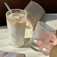 G-club Transparent Stripe Glass Water Cup Cute Straw Cup Household Vintage Glassware Suitable for Dr