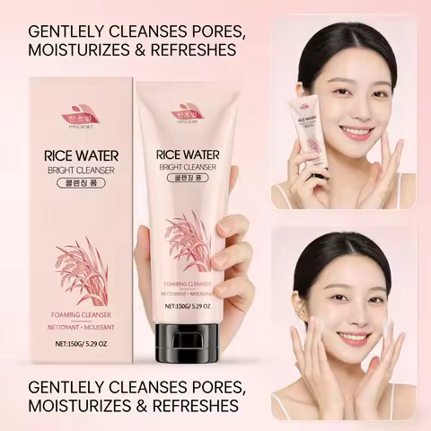 Rice Water Foam Facial Cleanser Deep Cleaning Skin Oil Control Moisturizing Brightening Shrink Pores