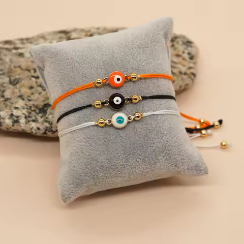 Go2Boho Hand Made Devil's Eye Pendant Bracelet Adjustable Solid Color Rope Lucky Bracelet Jewelry Gi