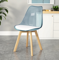 文記 - 簡約靠背實木腿塑料椅子(透明款*蘭色)(尺寸:43*43*81CM)#M209012499