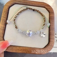 Self-Laughing Sterling Silver 999 Male Braided Gift Pure Silver Couple Bear Red String Girl Girlfrie