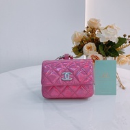MS0518 CHANEL 香奈兒幻彩桃紅色特別版卡包吊飾CARD HOLDER WITH HOOK GOATSKIN IRIDESCENT PURPLE