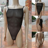 Mens Thong Bodysuit Stretch Soft Thin Sheer Sexy Lingerie Backless Sleeveless