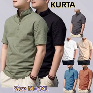 ❈ Ready Stock Men's Short Sleeve Shirt Kemeja Lelaki Linen Casual Kurta Muslimah Baju Saiz Besar Berkolar Loose Plain Shirts