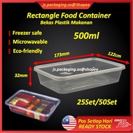 FR500 Microwaveble Rectangular Disposable Plastic Food Container 50 Set BEKAS PLASTIK Segi 4 500ml