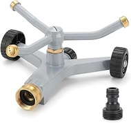 360° Rotating Lawn Sprinkler, Ehajia Heavy Duty Metal 3-Arm Sprinkler with Wheeled Base, Automatic I