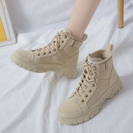 Hot kasut perempuan Women Casual High-top Shoes Inner Heightening Short Boots Thick Middle Heel Boots White Martin Boots 现货潮流马丁靴