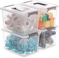 Citylife 4 Packs Plastic Storage Bins with Latching Lids Clear Storage Box with handle Stackable Storage Containers for Organizing Toys, Crafts, Legos, Tools