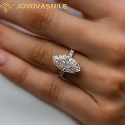 JOVOVASMILE Moissanite Ring 18k Gold 7 Carat 17.5x9.3mm Crushed Ice Marquise Cut 14k Yellow Gold Wed