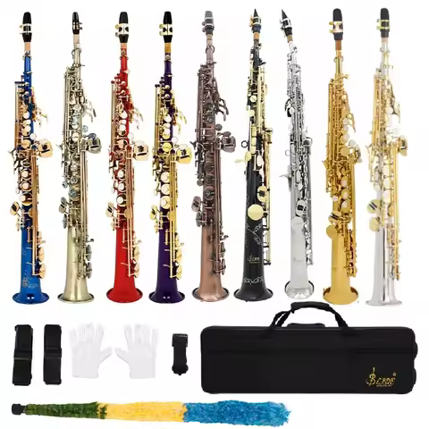 SLADE Soprano Saxophone Direct Tube Latun Bb/B Flat Natural Body Carved Design with Shoulder Case St