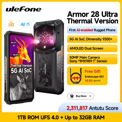 Ulefone Armor 28 Ultra Thermal Imaging 5G AI Rugged Phone 1TB ROM+32GB RAM Smartphone Android AMOLED