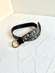 絕版古董品 Dior黑色老花皮革帆布腰帶 女裝皮帶 中古二手美品