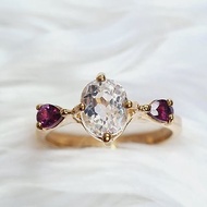 紫鋰輝石配紅榴石純銀鍍玫瑰金戒指