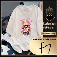 F7T-shirt Oversize VIOLENT BEAR Print Unisex T-shirt for Men and Women