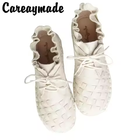 Careaymade-New style Head layer cowhide pure handmade weave shoes,the retro art mori girl shoes,lady