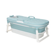 [特價]樂嫚妮 浴缸/滾輪按摩/可折疊泡澡桶附蓋-長138寬62高52cm藍