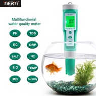 YIERYI Digital PH Meter 10 in 1 Water Quality Meter PH/TDS/EC/ORP/SALT/H2/S.G/TEMP/ΜΩ/Fertility Mete