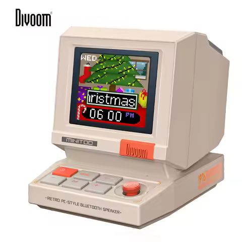 Divoom MiniToo Pixel Retro Bluetooth Speaker, App Control Clock & Alarm, White Noise, Portable Cute 