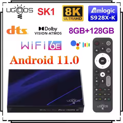 8K Media Player Dolby Vision Amlogic S928X-K Android 11.0 UGOOS SK1 TV BOX Audio ATMOS DTS HD Widevi