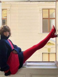 新年紅色跨境獨家節慶紅色襪子120d天鵝絨女士絲襪,防勾絲,耐用