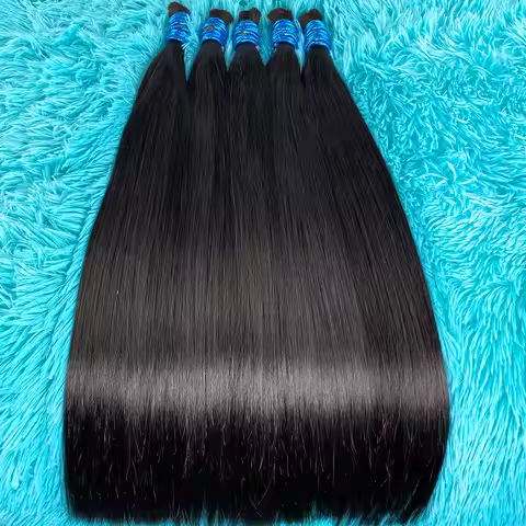 Human Hair Bulk No Weft For Braiding Straight Indian Remy Human Hair 18-30 Inch Natural Black #1B Co