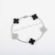 【Original】van cleef bracelet VCA18K gold four-leaf clover Panda bracelet White gold black agate whit