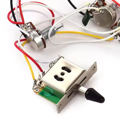 Electric Guitar Wiring Harness Kit Replacement with 1 Volume 2 Tone 1 Jack 500K 5-Way Toggle Switch 