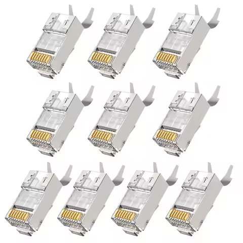 10/50/100PCS CAT6A CAT7 Shielded RJ45 Connector 8P8C Gold Plated Metal Network Crimp Plug Thickened 