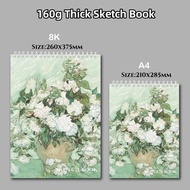 A4/8K Professional Sketchbook 160GSM Thick Paper Classic Cover Starry Night Sunflower Watercolor Pai