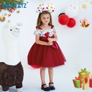 MQATZ ชุดเครื่องแต่งกายคอสเพลย์ฮาโลวีนเจ้าหญิงลายจุดหลากสีงานคาร์นิวัลเด็กผู้หญิงชุดปาร์ตี้มีโบว์เปิ