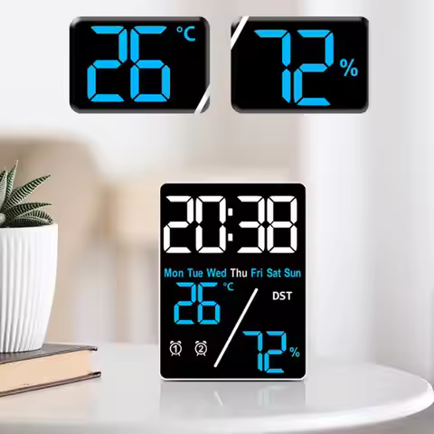 Multifunctional Led Digital Alarm Clock Humidity Display Brightness Adjustment Charging Desktop Cloc