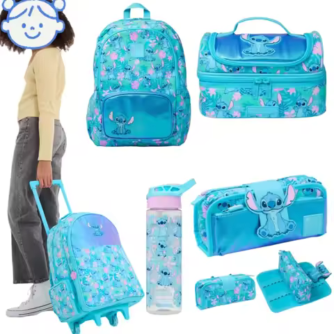 Stitch Trolley School Bag Stitch Hand-Held Bento Bag Cartoon Pencil Case Portable Drinking Bottle Un
