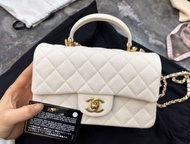 絕版✨Chanel Mini Cf with handle🤍白色荔枝皮