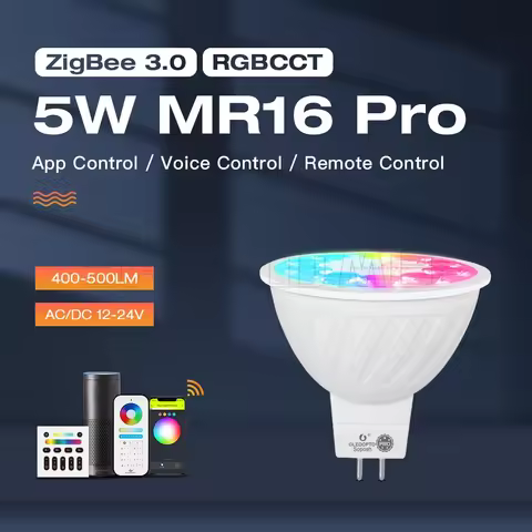 Gledopto LED Spotlight Zigbee 3.0 5W MR16 Pro LED Light RGB+CCT AC/DC12~24V Tuya Smart Life APP Alex