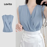 (New) Lovito Elegant Top Pleated Spring/summer Gray Blue Top for Women L142ED340 Lovito Atasan Rapi 