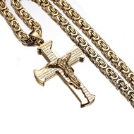 Stainless Steel Crucifix Necklace - Catholic Byzantine Chain Cross Baptism Gift for Men Women