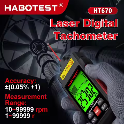 HABOTEST HT670 Digital Laser Tachometer Non-Contact RPM Meter 2.5-99999RPM with LCD Backlight for Mo