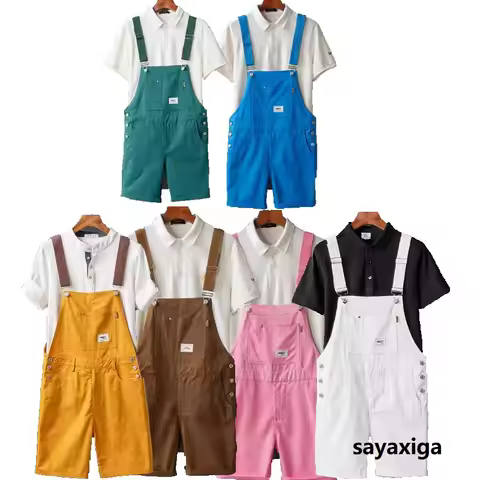 Summer Men Bib Pants Overall Short Suits Jumpsuit Trousers Plus Size 5xl Fashion Dungarees Candy Col