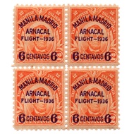 PHILIPPINES 1936 OFFICIAL Manila-Madrid ARNACAL Flight Airmail Scott SC C55 Lincoln B/4's Stamps