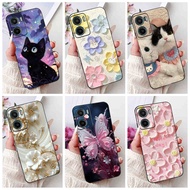 Motorola Moto G05 Cute Cat Butterfly Flower Case MOTO G05 G 05 4G Black Silicone Soft TPU Phone Casi