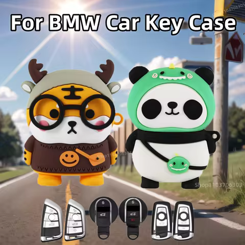 Cartoon Tiger Dinosaur Panda Car Key Case Cover For BMW Mini X1 X3 X4 X5 F15 X6 F16 G30 7 Series F48