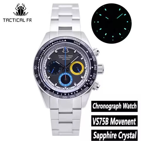 Tactical Frog Chronograph Watch Sapphire Crystal VS75 V2 SOLAR Movement BGW-9 Luminous 200m Waterpro
