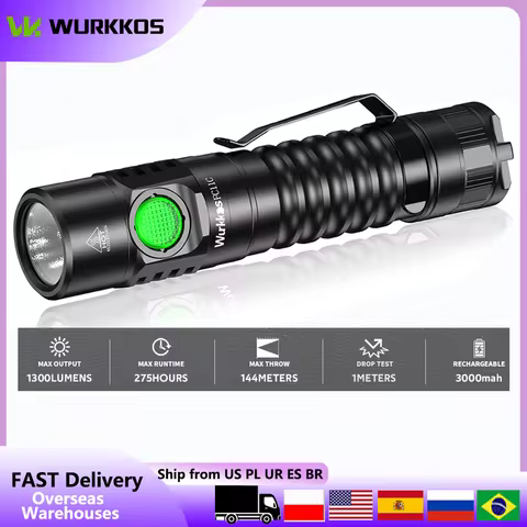 Wurkkos FC11C Mini High 1300LM EDC Flashlight USB-C Rechargeable IPX7 Waterproof Torch with Magnetic